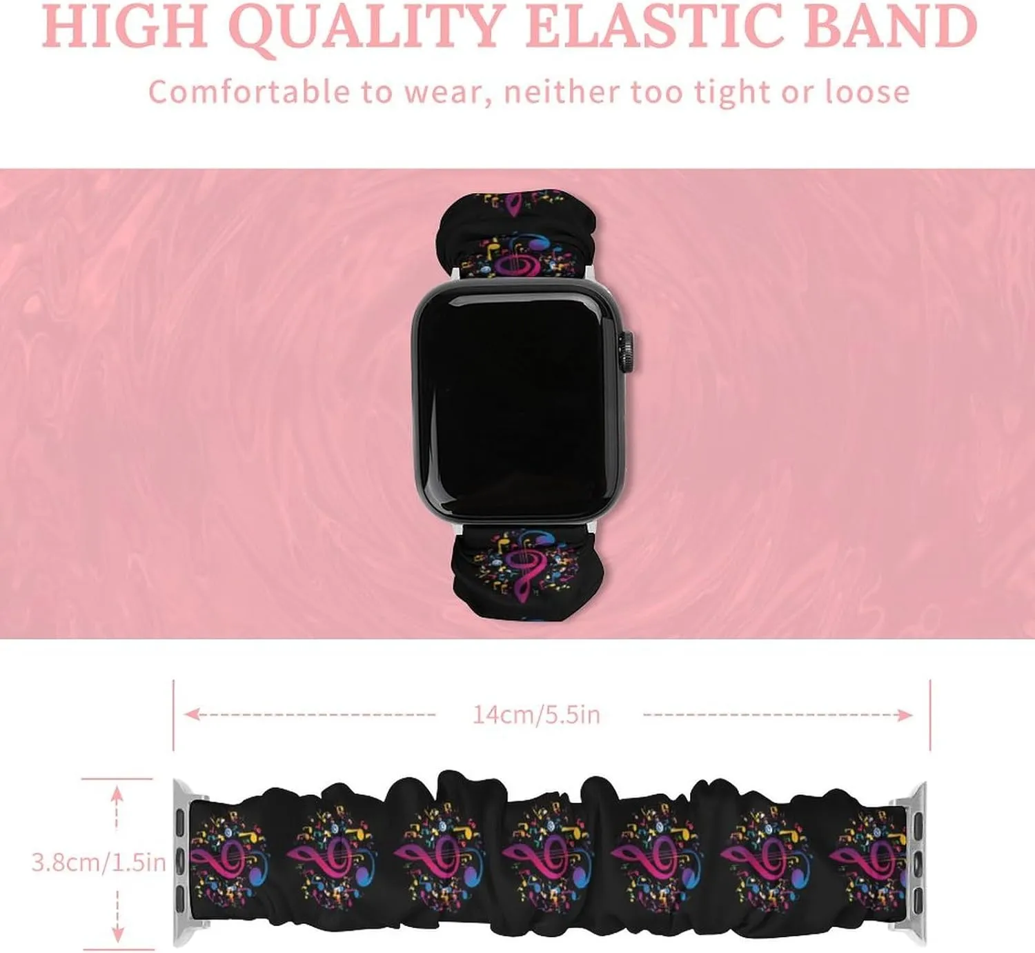 Compatible With hustle IWatch Series Colorful Musical Notes Fashion Watch Strap Scrunchies Wristbands 
