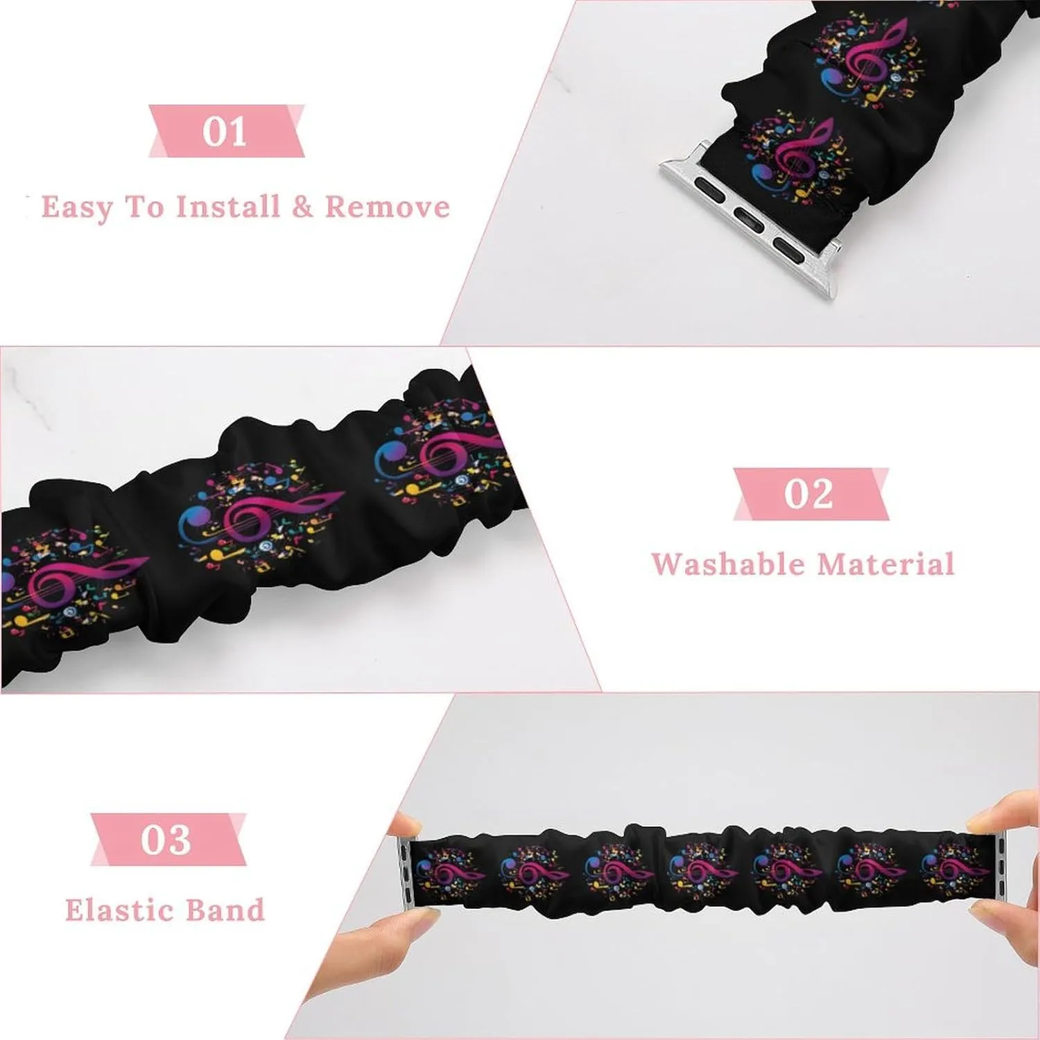 Compatible With hustle IWatch Series Colorful Musical Notes Fashion Watch Strap Scrunchies Wristbands 