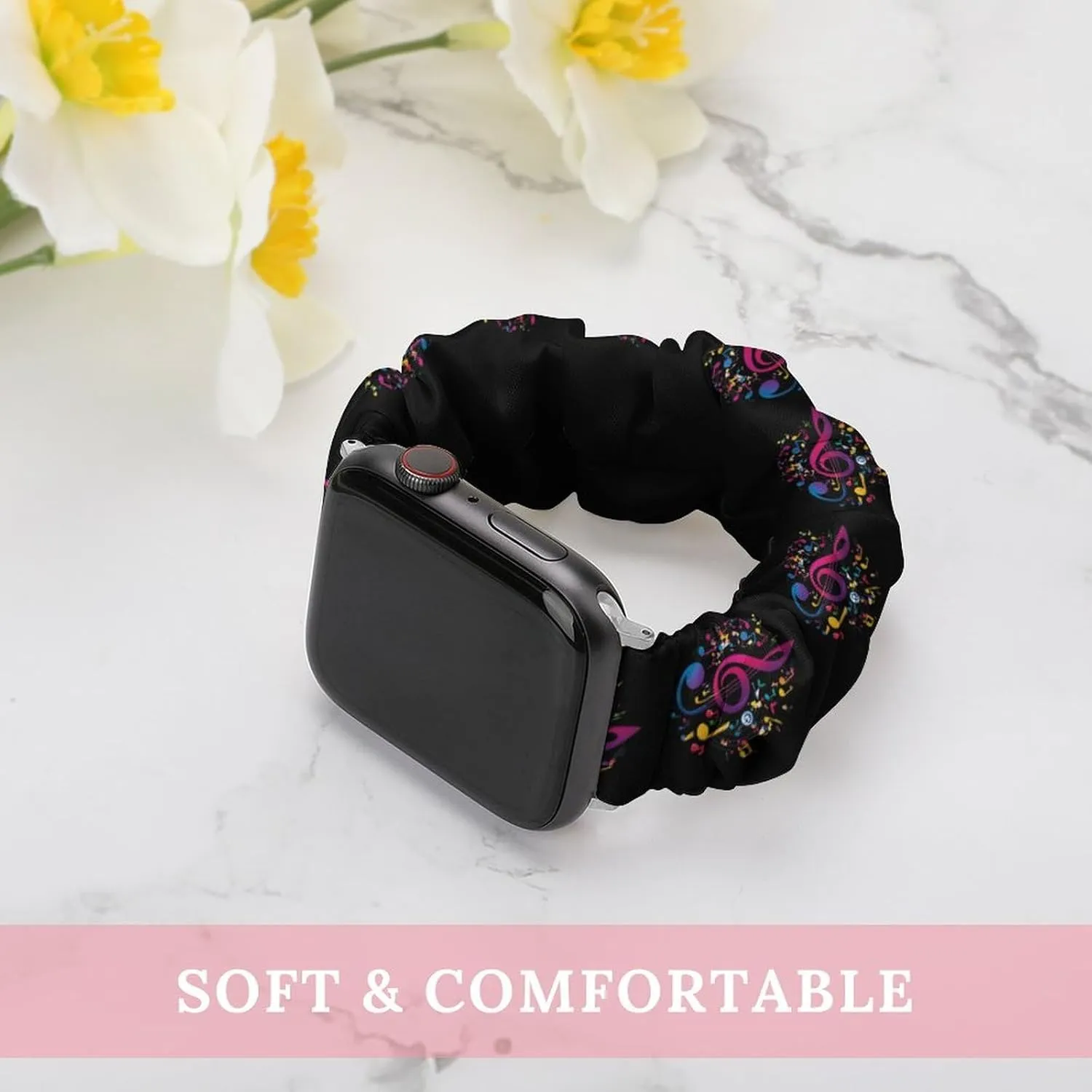 Compatible With hustle IWatch Series Colorful Musical Notes Fashion Watch Strap Scrunchies Wristbands 