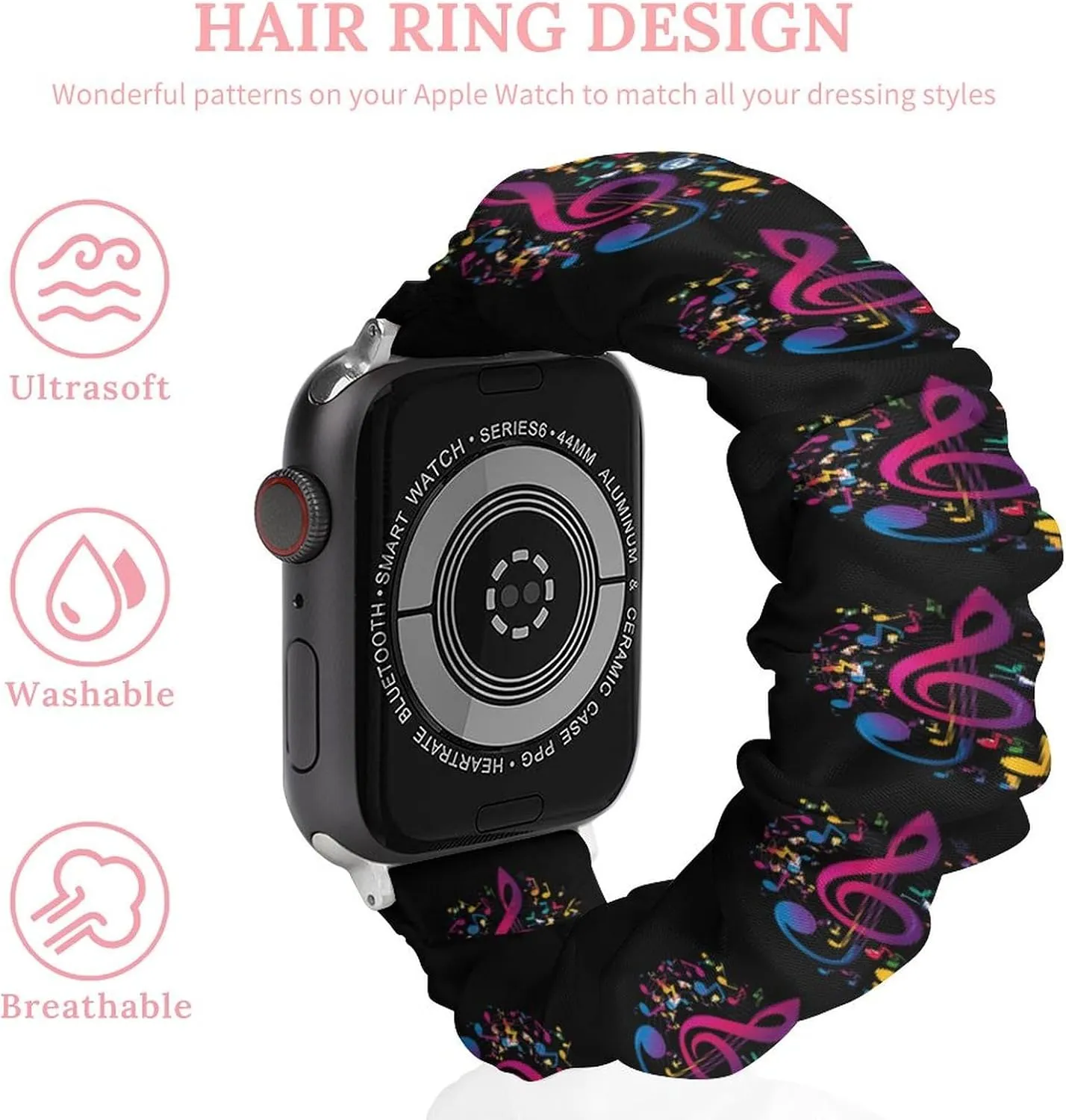 Compatible With hustle IWatch Series Colorful Musical Notes Fashion Watch Strap Scrunchies Wristbands 
