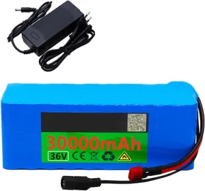 Compatible with Up to 500W Motor Kits, XT60 Plug, High Capacity Rechargeable Battery for Electric Bicycles 36V 30Ah Lithium-ion Ebike Battery Pack with Charger arrange translucent - 10S3P Design, 