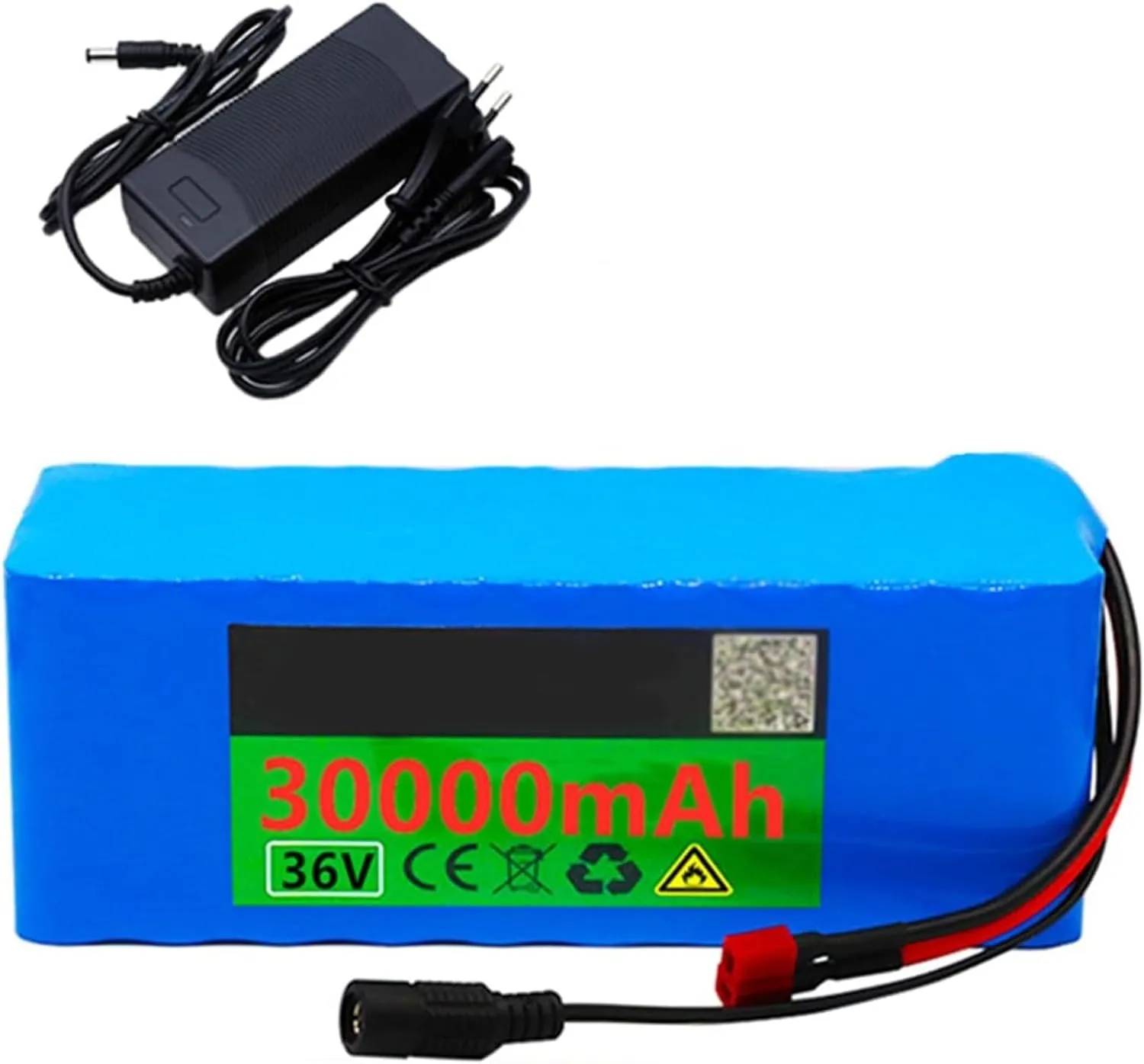 Compatible with Up to 500W Motor Kits, XT60 Plug, High Capacity Rechargeable Battery for Electric Bicycles 36V 30Ah Lithium-ion Ebike Battery Pack with Charger arrange translucent - 10S3P Design, 