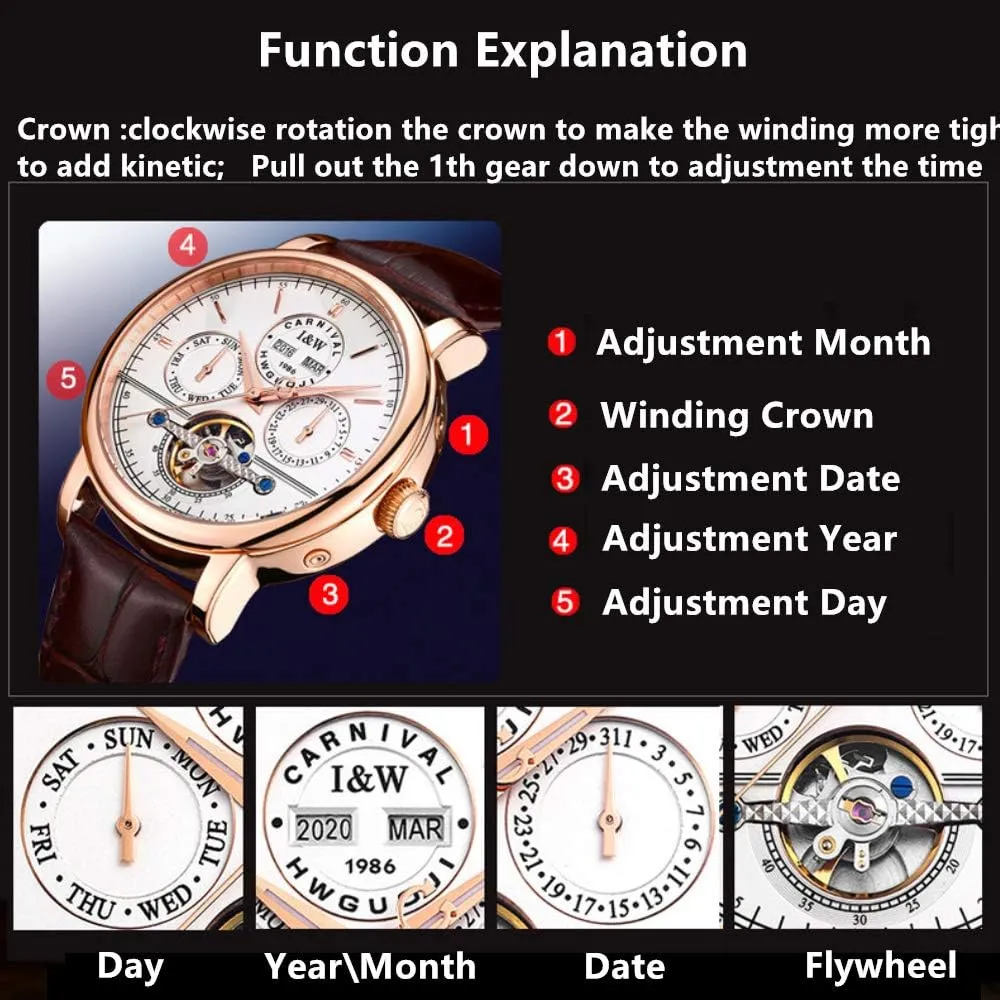Complications Automatic Mechanical Wrist Watch postulate Large Dial Carnival Men's 