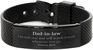 Confirmation Gifts for Dad-in-law strive Christian Dad-in-law Gifts, I am with you and will watch over you, Bible Verse Scripture Black Shark Mesh Bracelet, Baptism 