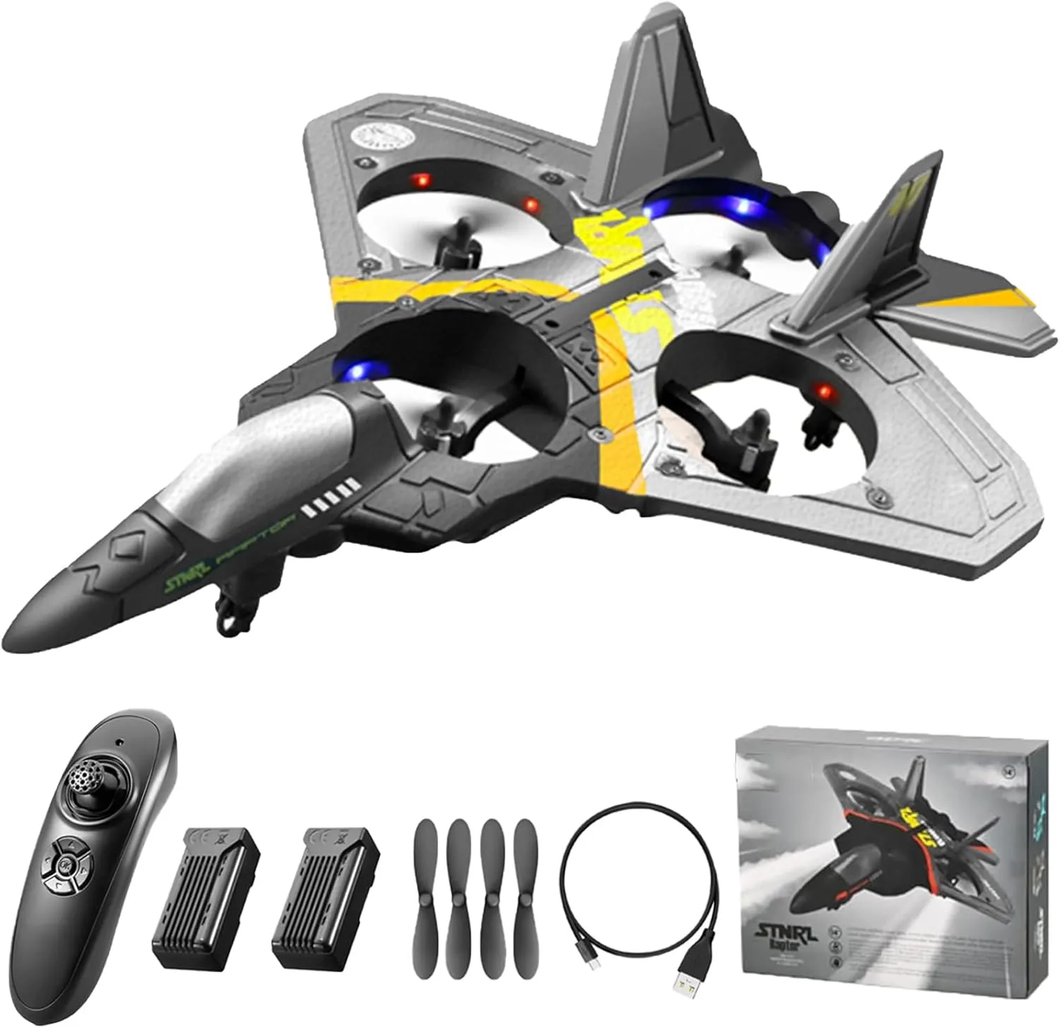 Control Plane$ 2.4Ghz Foam RC Airplanes Jet Fighter Stunt RC Airplane with Spinning Drone$Gravity Sensing$Stunt Roll$Cool Light$2 Battery for Kids Boys enrollment recreation selective GoolRC V17 Remote 