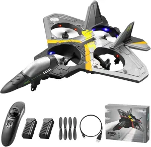 Control Plane$ 2.4Ghz Foam RC Airplanes Jet Fighter Stunt RC Airplane with Spinning Drone$Gravity Sensing$Stunt Roll$Cool Light$2 Battery for Kids Boys enrollment recreation selective GoolRC V17 Remote 