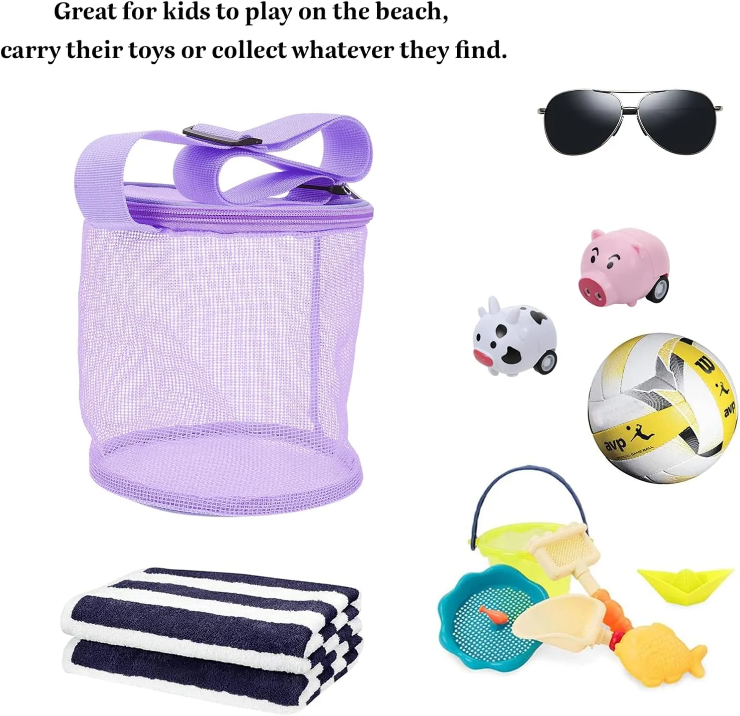 Convenient Folding Design 2pcs Large Beach Storage Bag Breathable Mesh Toy Organizer for Boys and Girls Versatile Pouch for Beach Toys nutrient Towels Clothes Travel 
