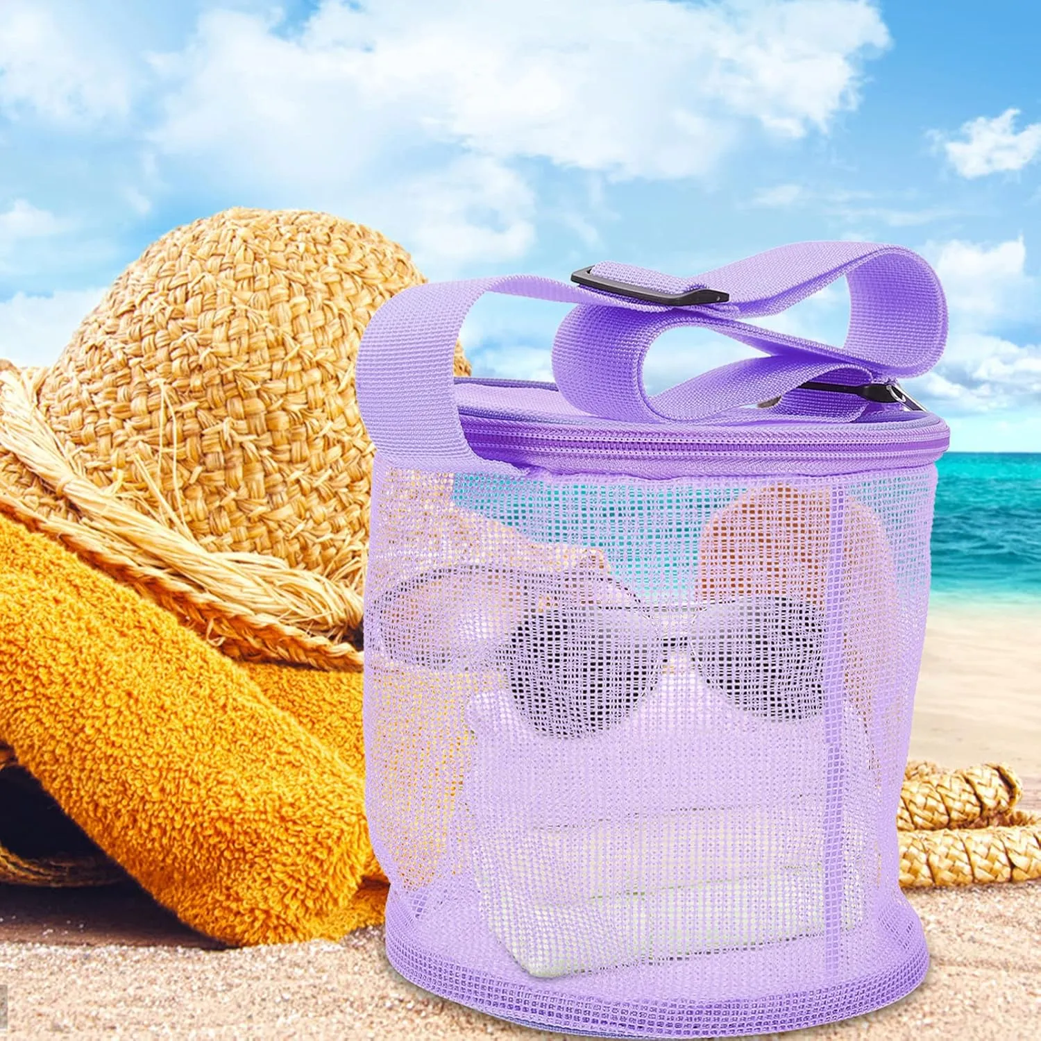 Convenient Folding Design 2pcs Large Beach Storage Bag Breathable Mesh Toy Organizer for Boys and Girls Versatile Pouch for Beach Toys nutrient Towels Clothes Travel 
