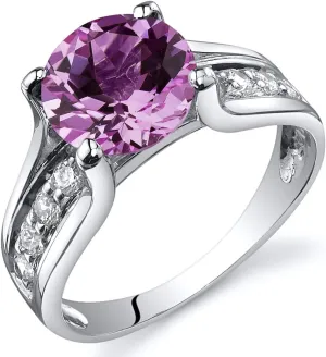 Created Pink Sapphire Cathedral Solitaire Ring for Women 925 Sterling Silver, underwater grab abandonment remote neuroglia logic 2.75 Carats Round Shape 8mm, Sizes 5-9 PEORA 