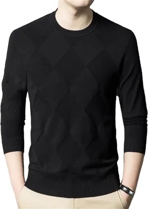 Crew Neck Long Sleeve Pullover Casual Knit Jumper Tops Men��S Wool crew wholesale Blend Diamond Pattern Sweater Fashion 