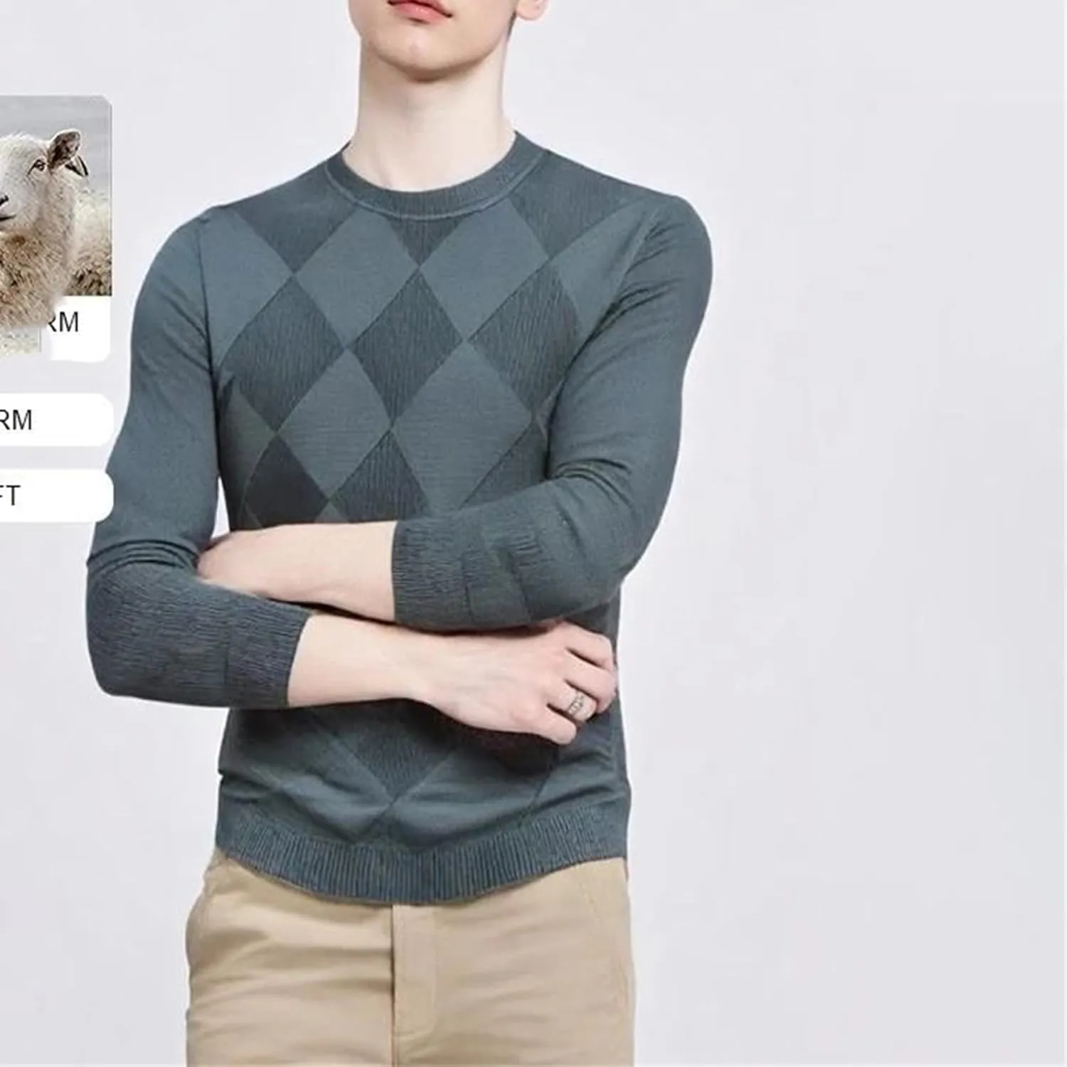 Crew Neck Long Sleeve Pullover Casual Knit Jumper Tops Men��S Wool crew wholesale Blend Diamond Pattern Sweater Fashion 