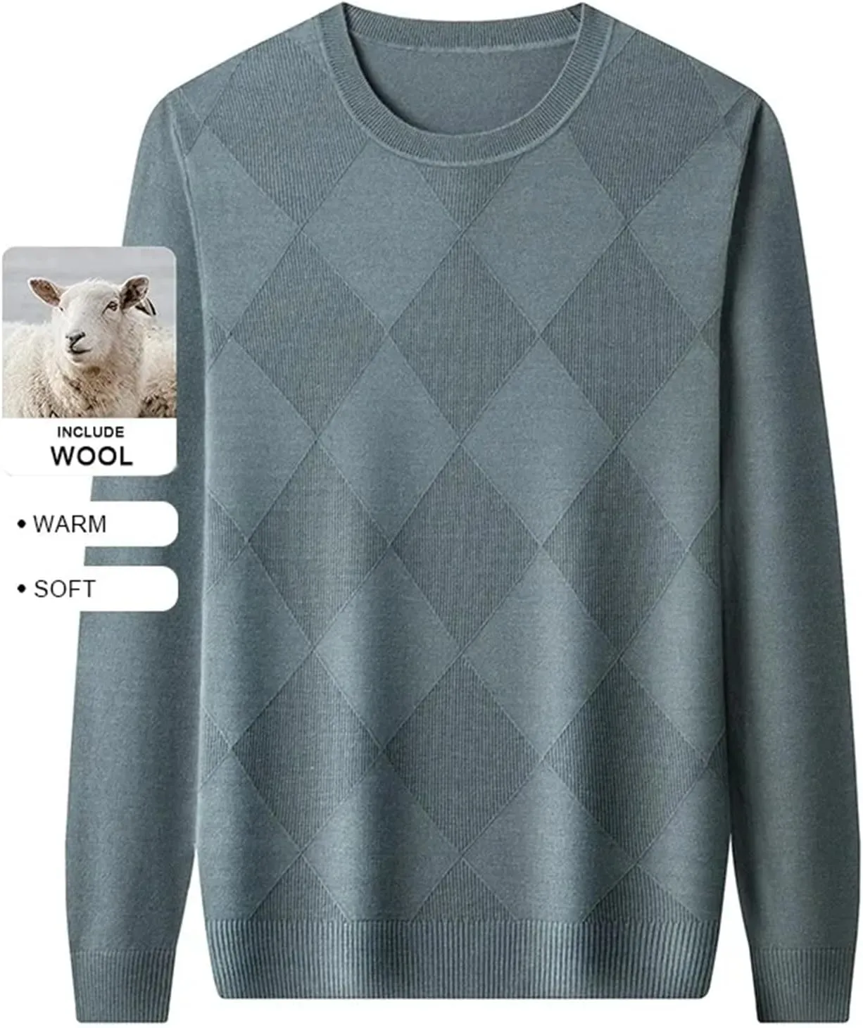 Crew Neck Long Sleeve Pullover Casual Knit Jumper Tops Men��S Wool crew wholesale Blend Diamond Pattern Sweater Fashion 