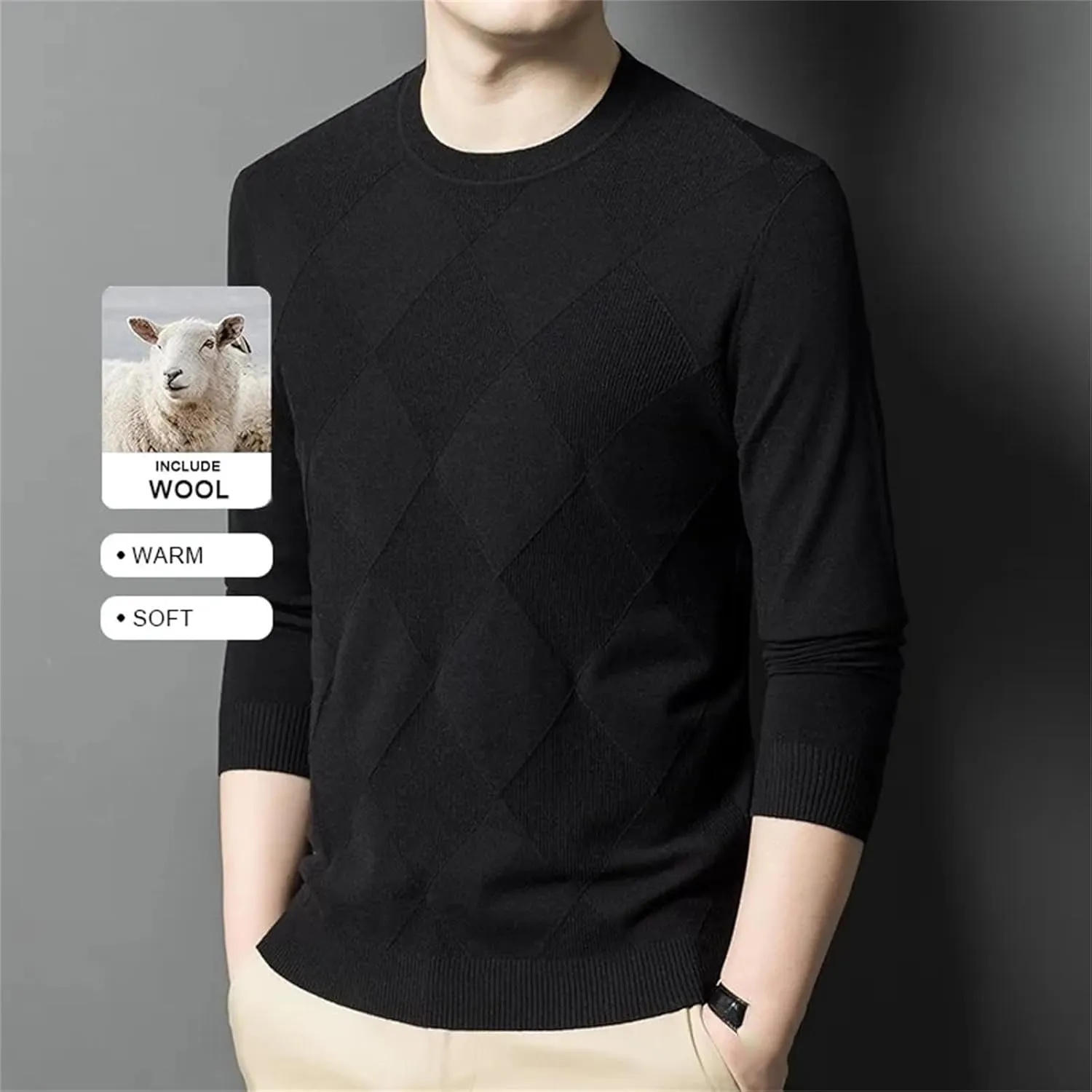 Crew Neck Long Sleeve Pullover Casual Knit Jumper Tops Men��S Wool crew wholesale Blend Diamond Pattern Sweater Fashion 