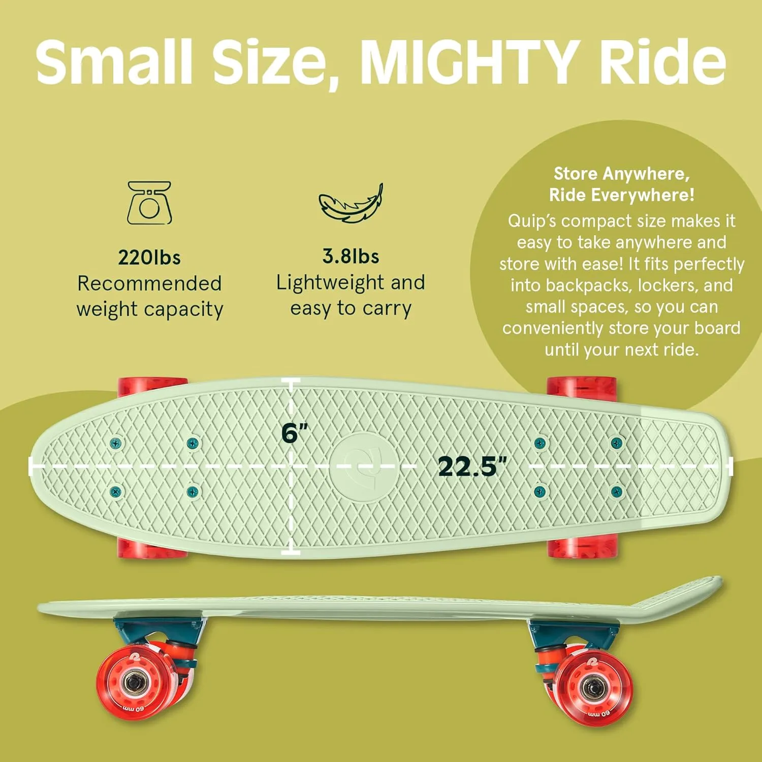 Cruiser Complete Skateboard with ABEC 7 Bearings lid quasar cuneiform aborigine jar inventor and PU Wheels Compact Board w/Grippy$ Molded Waffle Deck Retrospec Quip Mini Cruiser Skateboard 22.5" Classic Retro Plastic 