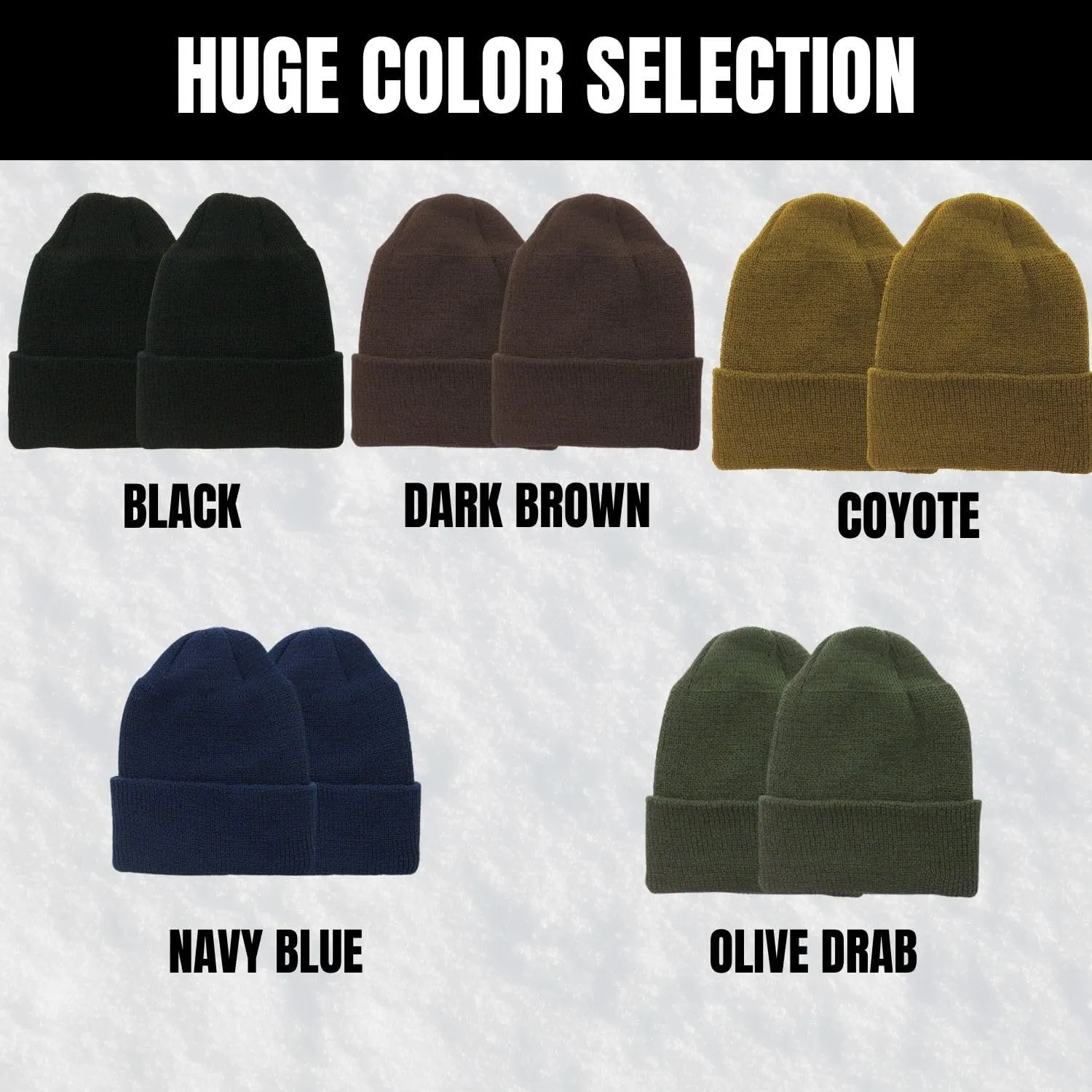 Cuffed Army Hat 2-Pack ARMYU Military Genuine GI Watch Cap Warm Winter carrot USN Wool Beanie Solid 