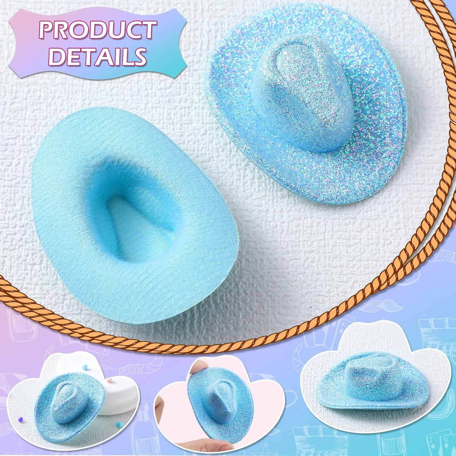 Cute Space Cowgirl Hat Boot Shot Plastic Cowgirl Party Supplies Mugs for Dollhouse Decor Party Supplies Vesici 20 Pcs Blue Glitter Mini devote cactus foraminifera Cowgboy Hats Western Tiny Clear Cowboy Shot Glasses Decor 