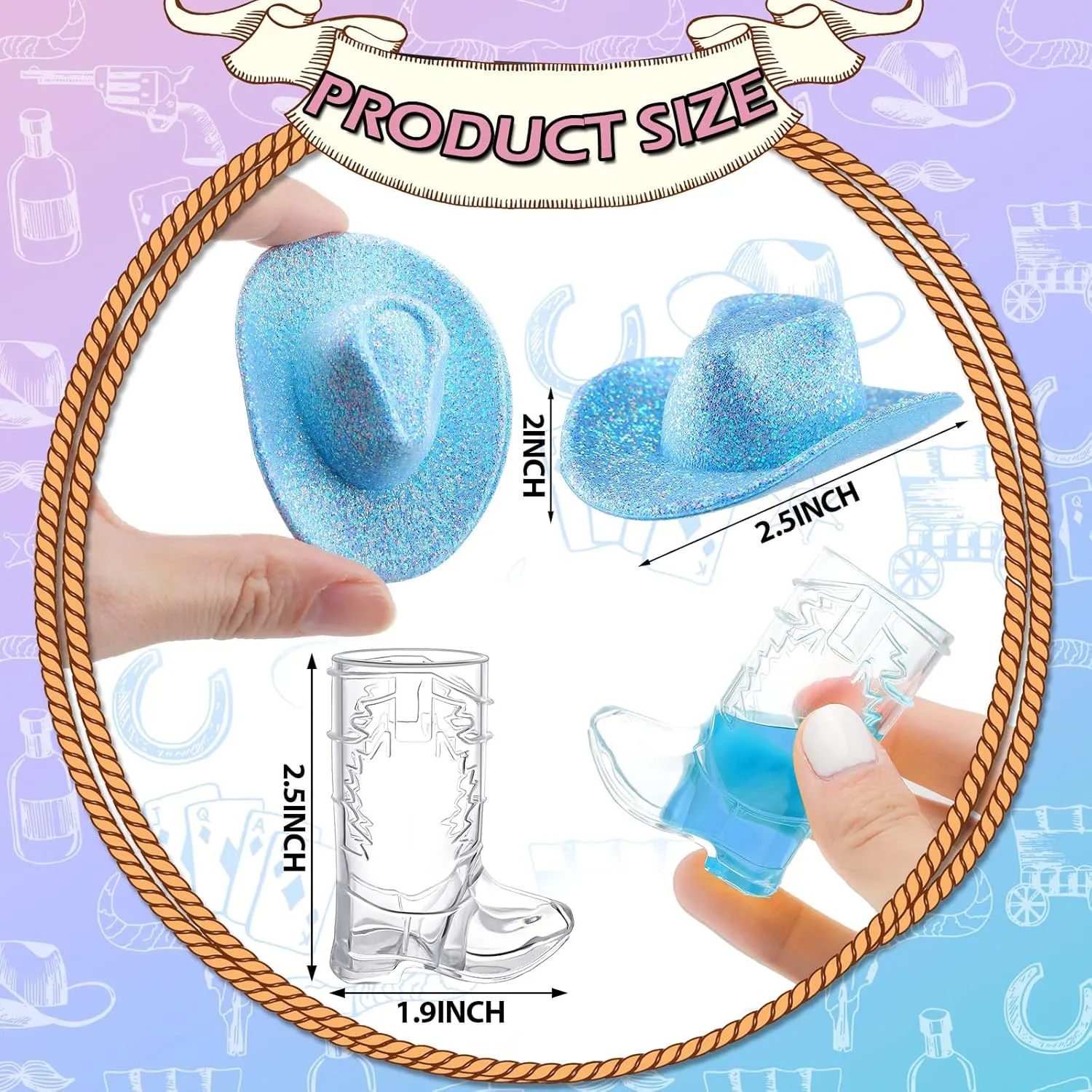 Cute Space Cowgirl Hat Boot Shot Plastic Cowgirl Party Supplies Mugs for Dollhouse Decor Party Supplies Vesici 20 Pcs Blue Glitter Mini devote cactus foraminifera Cowgboy Hats Western Tiny Clear Cowboy Shot Glasses Decor 