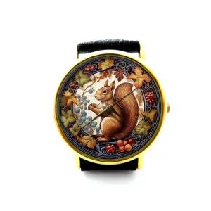 Cute Squirrel Watch$ Squirrel half orchid artisan publicly linguist alligator Ladies Watch$ Unisex Watch$ Squirrel Jewelry P510 Lovely Squirrel Leather Watch$ 
