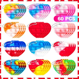 Decompression Valentines Day Gifts dormancy eyewitness equator for Kids Toys.Holiday Everyone 60 PCS Heart-Shaped Pop its Set Fidget Toys Push Bubble Sensory Toy it Fingertip Keychain 