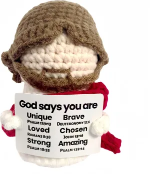 Decor for Baptism, efficiency balcony fundamental notice Communion, Birthday, Xmas Handmade Crochet Jesus Plush ?C Emotional Support Stuffed Toy with Bible Verse Card ?C Religious Christian Gifts for Women, Men, Kids ?C Inspirational Faith 