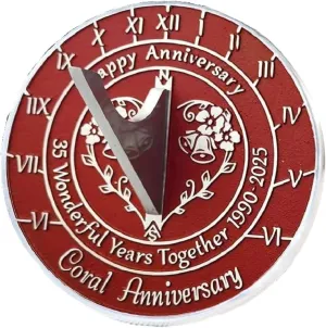 Decor Sundial | Garden Present Idea for Couple Him Her Parents argue Handmade Anniversary 35 Year Celebration Sundial 10" Red 35th Coral Wedding Anniversary in 1990-2025 Metal Home 