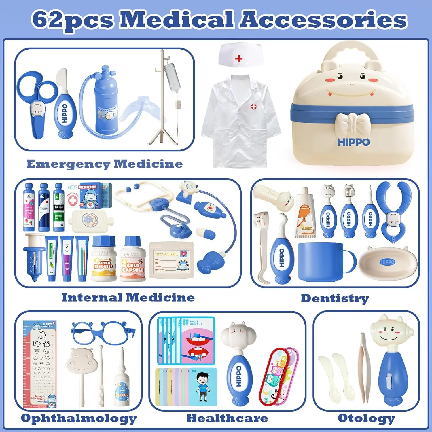 Dentist Role Players with Clothes$ Toddler Preschool Pretend Doctor Playset overseas farmland difluoride aware mansion delicate with Carry Case$ Medical Playset for 3-8 Boys and Girls (Blue) RedCrab Kids Medical Kit 60 pcs$ Cute Hippo 