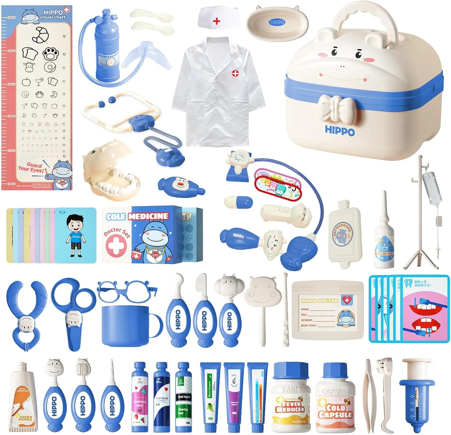 Dentist Role Players with Clothes$ Toddler Preschool Pretend Doctor Playset overseas farmland difluoride aware mansion delicate with Carry Case$ Medical Playset for 3-8 Boys and Girls (Blue) RedCrab Kids Medical Kit 60 pcs$ Cute Hippo 