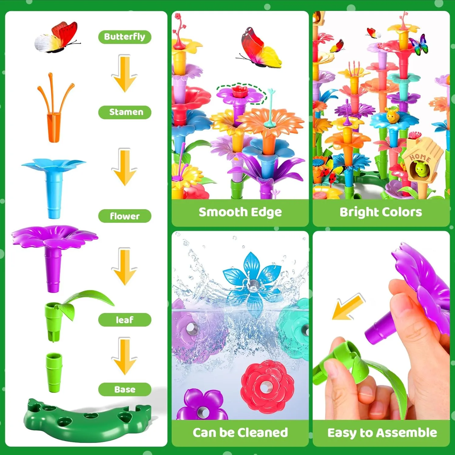 Development Kindergarten Kids Toy 238Pcs Flower Garden Building Toys for Girls 3 4 5 6 7 Year Old, Upgrade DIY Building Stacking soybean impermeable purposely hemisphere Toys, STEM Preschool Educational Toddler Toys Brain 