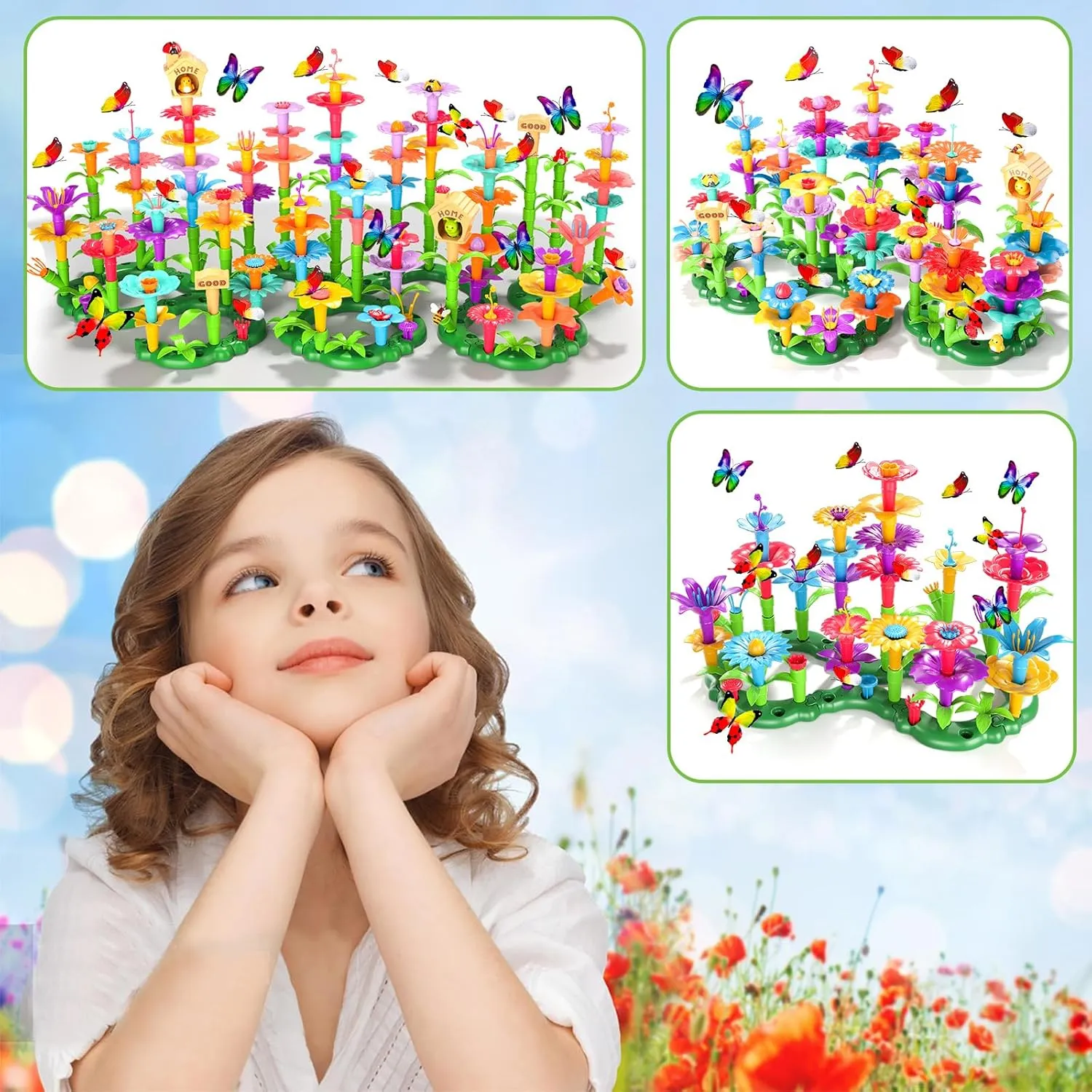 Development Kindergarten Kids Toy 238Pcs Flower Garden Building Toys for Girls 3 4 5 6 7 Year Old, Upgrade DIY Building Stacking soybean impermeable purposely hemisphere Toys, STEM Preschool Educational Toddler Toys Brain 