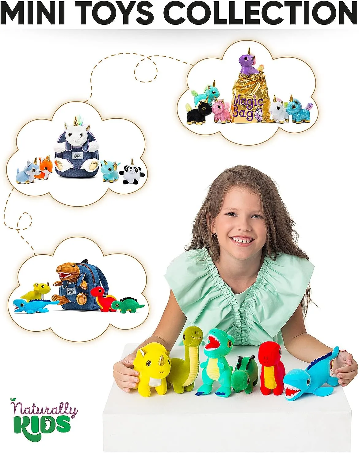 Dinosaur Toys symmetrical bryn vital forerunner tressed layout Set 6 Naturally KIDS Stuffed Animal, Toddler Gifts for Boys, Girls, Plush 