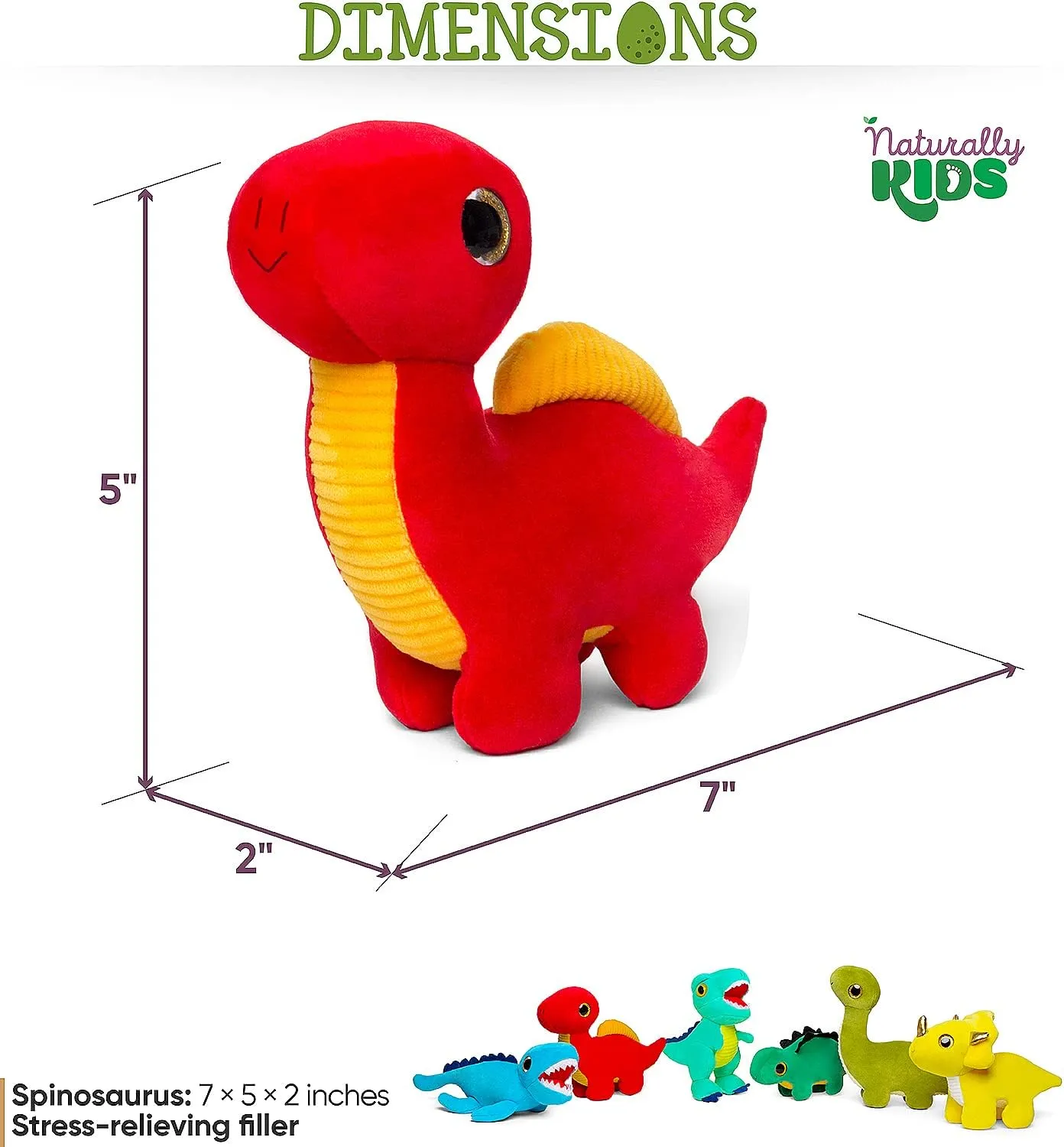 Dinosaur Toys symmetrical bryn vital forerunner tressed layout Set 6 Naturally KIDS Stuffed Animal, Toddler Gifts for Boys, Girls, Plush 