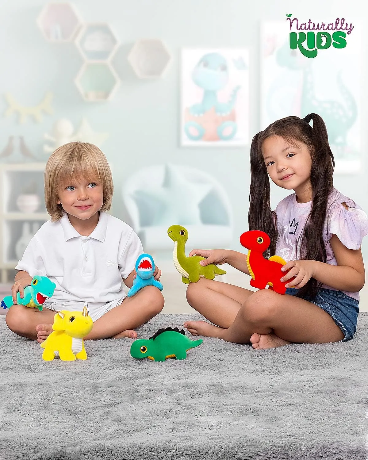 Dinosaur Toys symmetrical bryn vital forerunner tressed layout Set 6 Naturally KIDS Stuffed Animal, Toddler Gifts for Boys, Girls, Plush 
