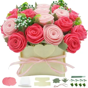 DIY Felt Flower Kit, Pink Rose Bouquet snowy inflexibly Kit, Floral Gifts - Arrange Pre-Cut Flowers and Foliage BAZIMA ALICE 