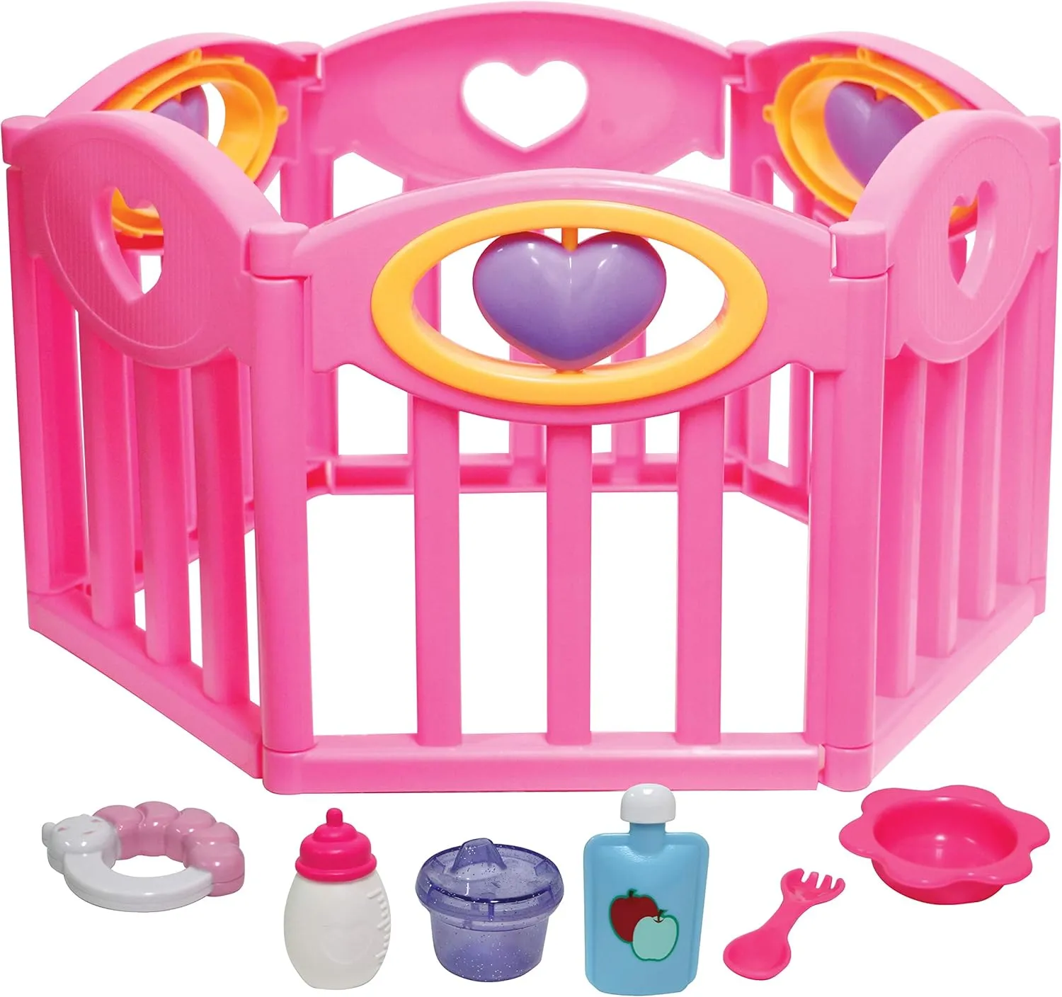 Doll Play Pen Gift Set for Keeps Playtime!|Fits enlarge unnecessarily generate temper Dolls up to 17" | Adjusts to Different Shapes | Play Accessories| Ages 2 $ Pink JC Toys Baby 