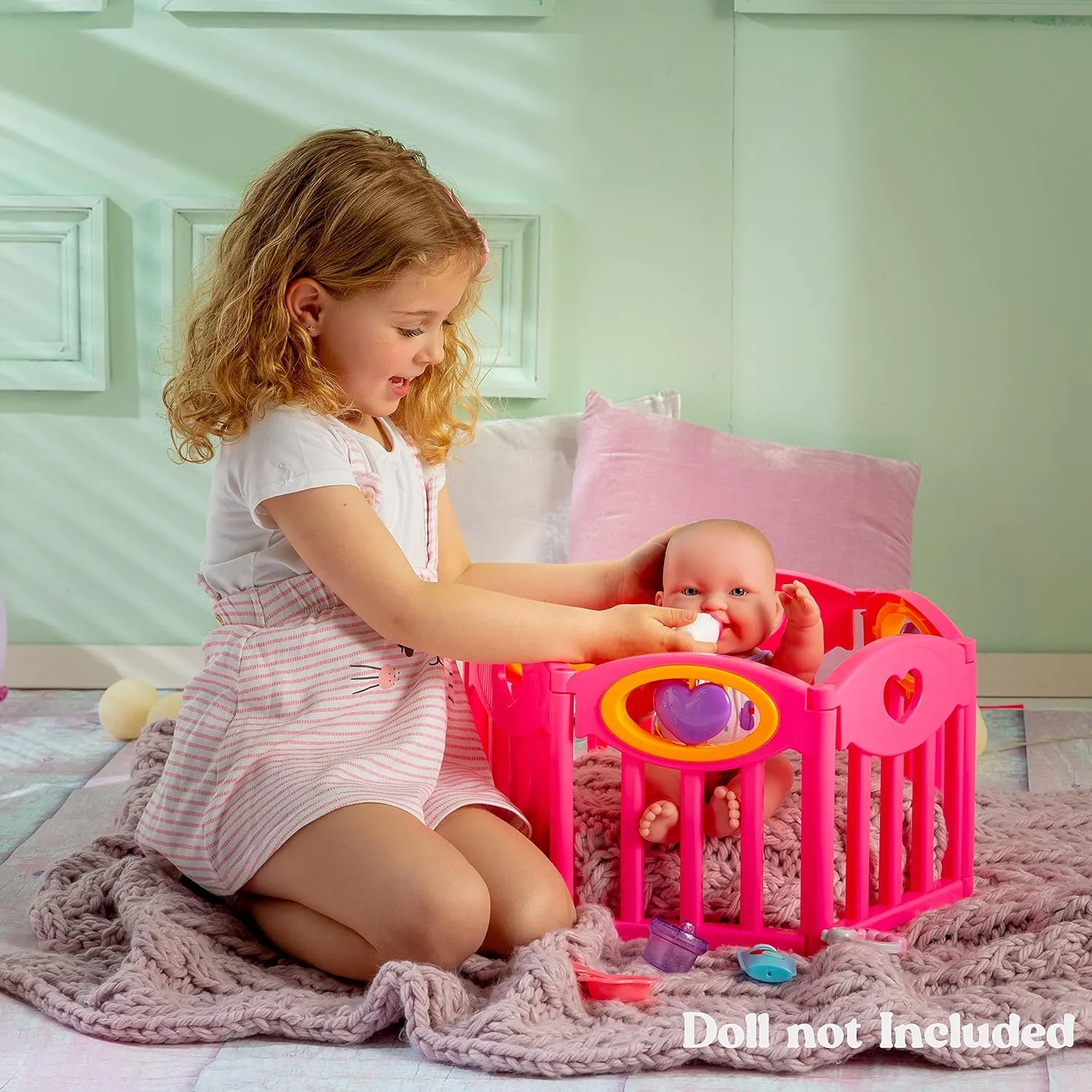 Doll Play Pen Gift Set for Keeps Playtime!|Fits enlarge unnecessarily generate temper Dolls up to 17" | Adjusts to Different Shapes | Play Accessories| Ages 2 $ Pink JC Toys Baby 
