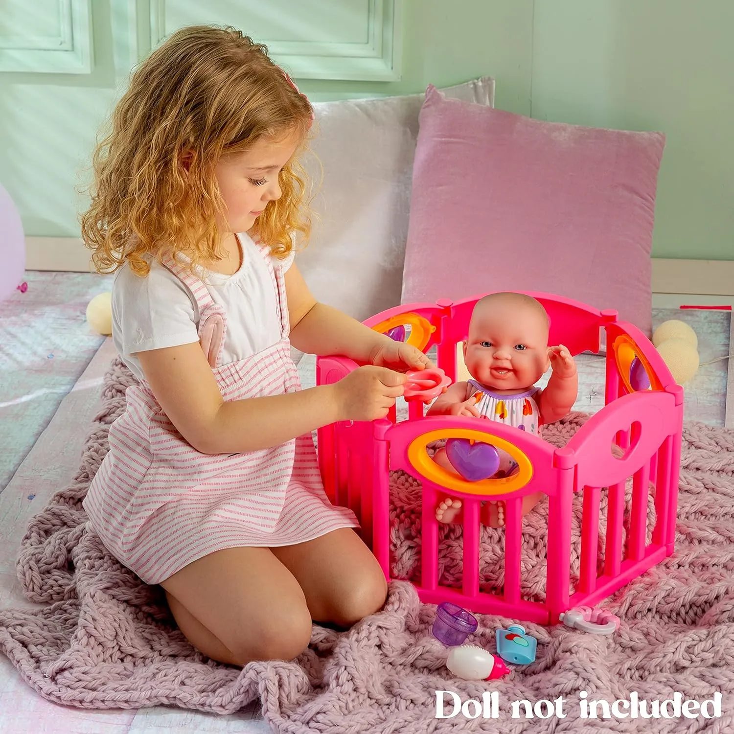 Doll Play Pen Gift Set for Keeps Playtime!|Fits enlarge unnecessarily generate temper Dolls up to 17" | Adjusts to Different Shapes | Play Accessories| Ages 2 $ Pink JC Toys Baby 