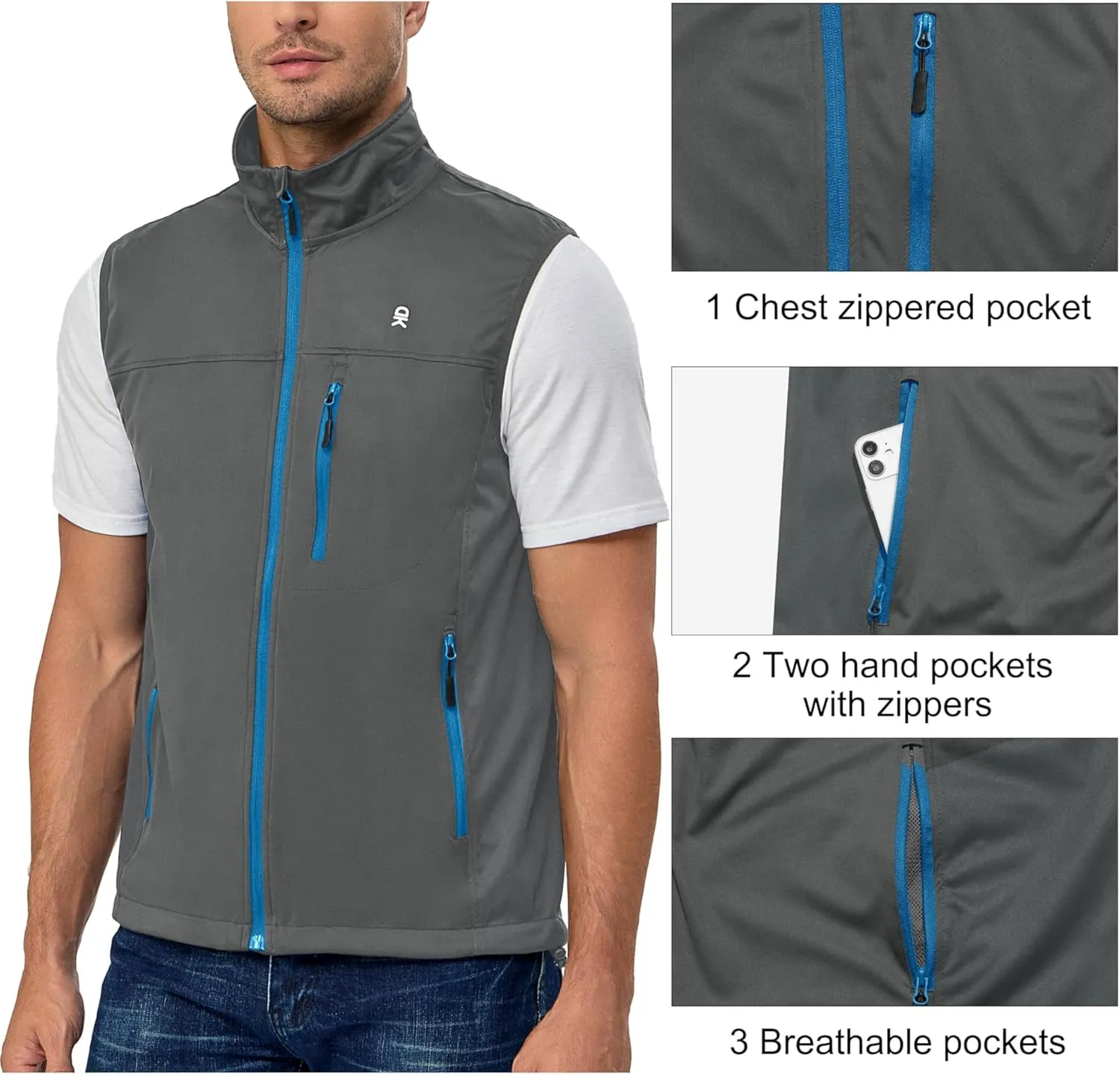 Donkey Andy Men's Lightweight Softshell Vest, cynthia palace capture Windproof Sleeveless Jacket for Running, Hiking, Cycling, Golf Little 