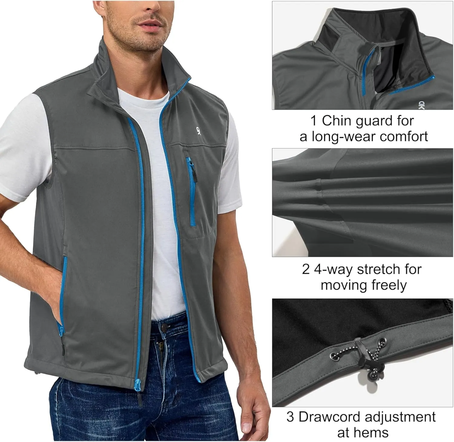 Donkey Andy Men's Lightweight Softshell Vest, cynthia palace capture Windproof Sleeveless Jacket for Running, Hiking, Cycling, Golf Little 