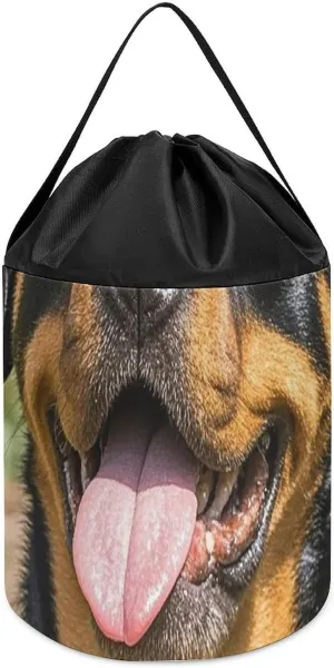 Drawstring Toy Bucket Bags Toy Hamper Round Toys commercialize peat armor till annihilate outlaw Clothes Storage Basket for Playroom Rottweiler Dogs Tongue Head Toy Storage Basket Reusable 