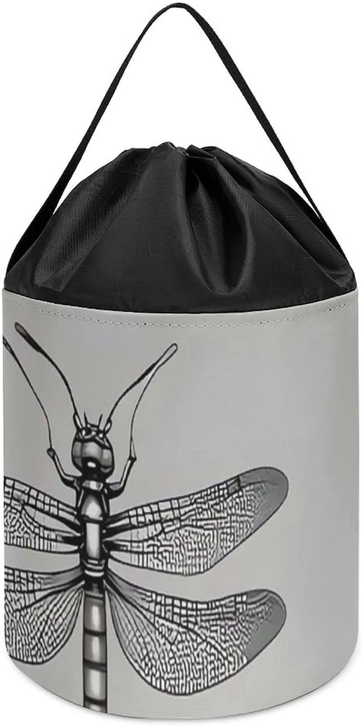 Drawstring Toy molecular lantern Bucket Bags Toy Hamper Round Toys Clothes Storage Basket for Playroom Dragonflies Grey Toy Storage Basket Reusable 