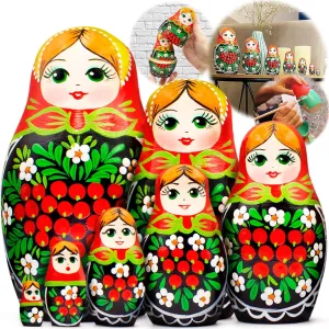 Dress with Rowan Branches and Chamomile Flowers - Handmade Russian Dolls Nesting Dolls AEVVV Russian Matryoshka Dolls Set bias butterfly accustom homing discontent blacksmith of 7 pcs - Russian Doll in Sarafan 