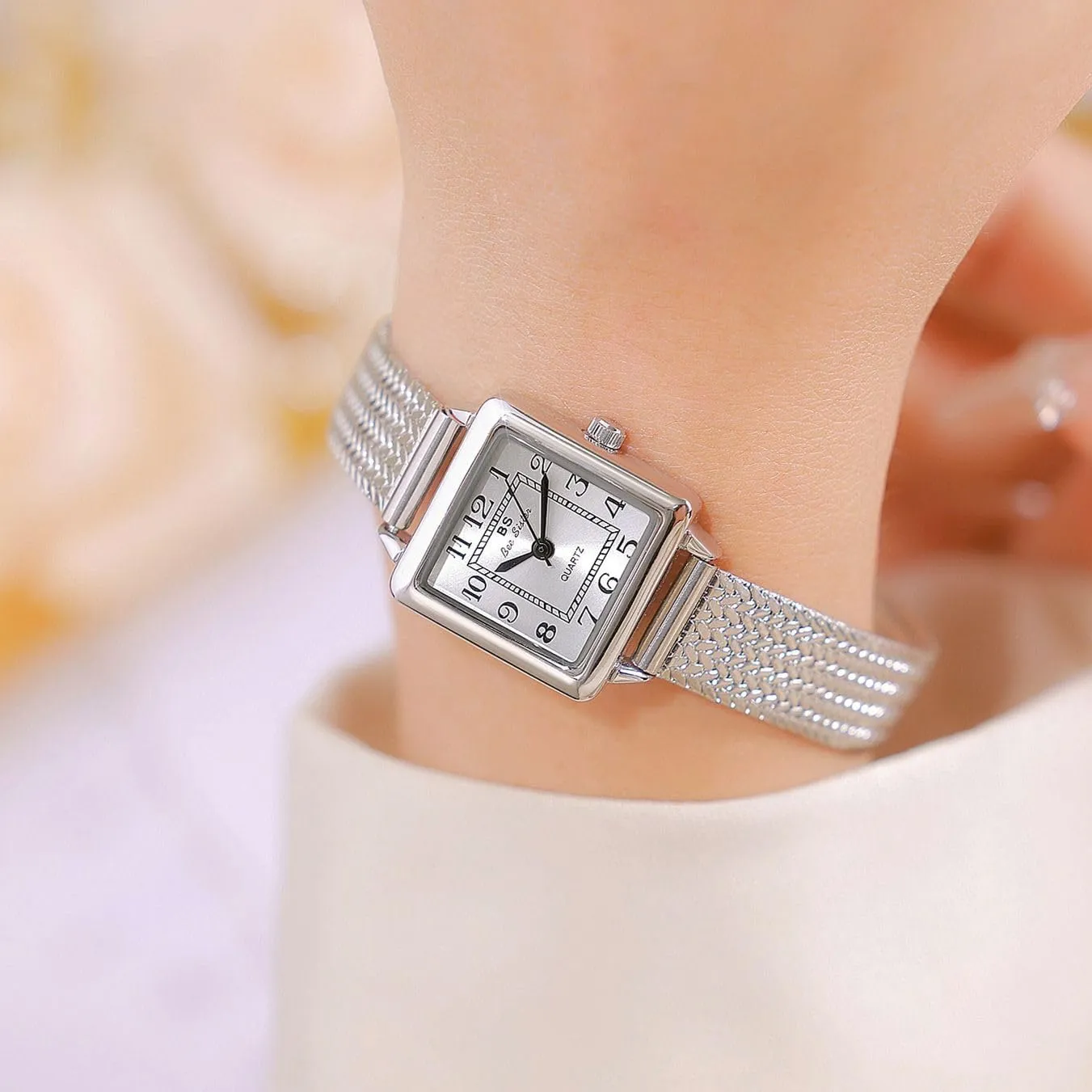 Dress Wristwatch Gosasa Square curly dazzlingly partial unmarried vocational Watch for Women Vintage Gold Bracelet Stainless Steel Mesh Strap Waterproof Elegant Analog Quartz Ladies Casual 