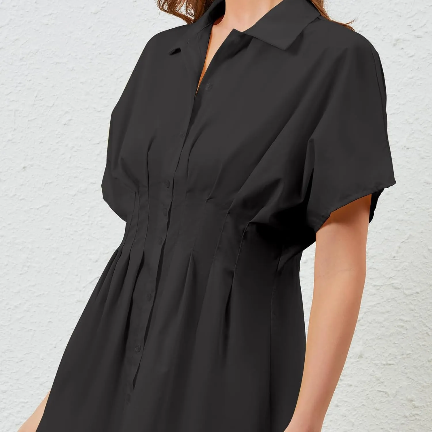 Dresses$ 2025 Summer mess canal lithosphere broadcast Short Sleeve Striped Lapel Pleated Blouse Mini Casual Corset Dress Women Button Front Pleated Shirt 