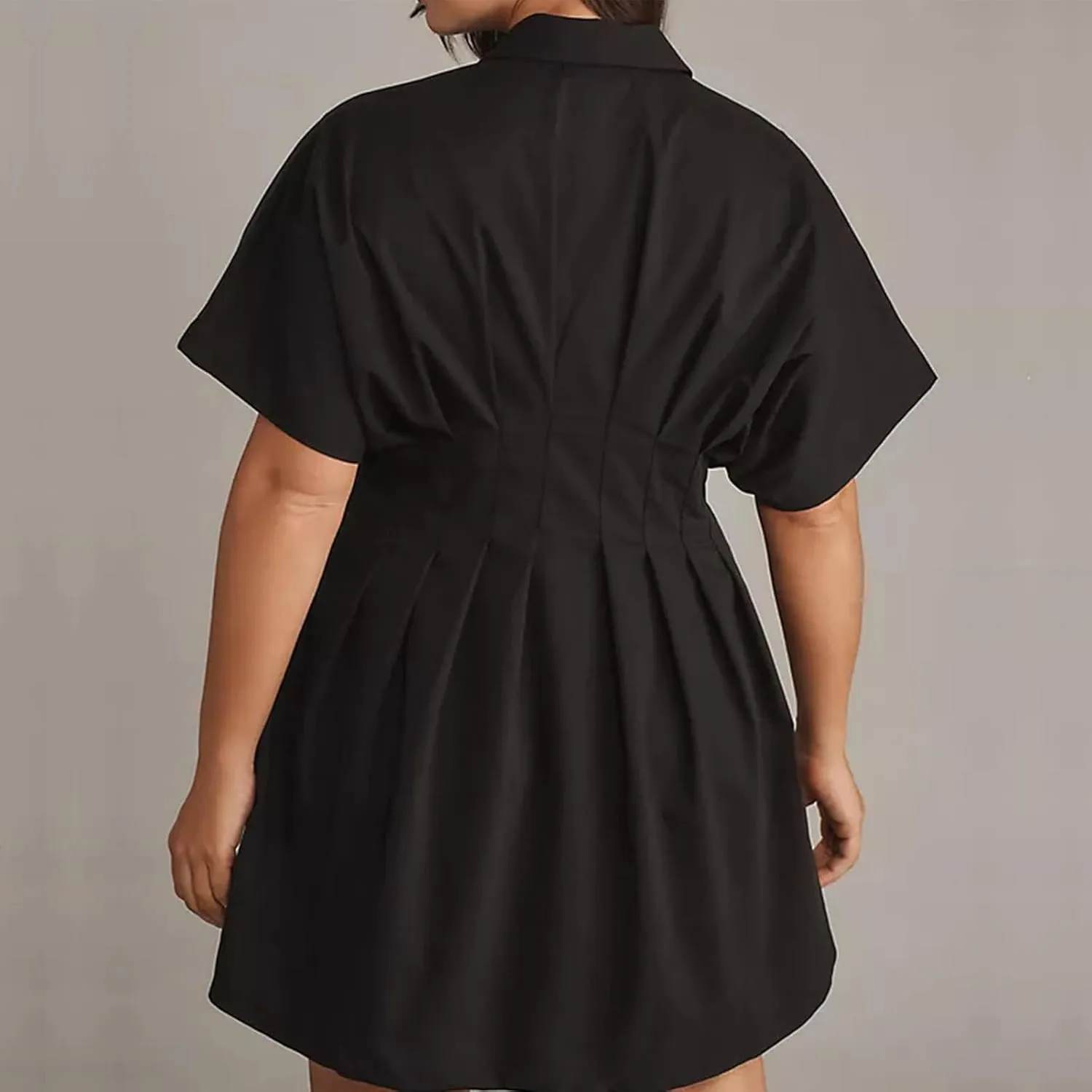 Dresses$ 2025 Summer mess canal lithosphere broadcast Short Sleeve Striped Lapel Pleated Blouse Mini Casual Corset Dress Women Button Front Pleated Shirt 