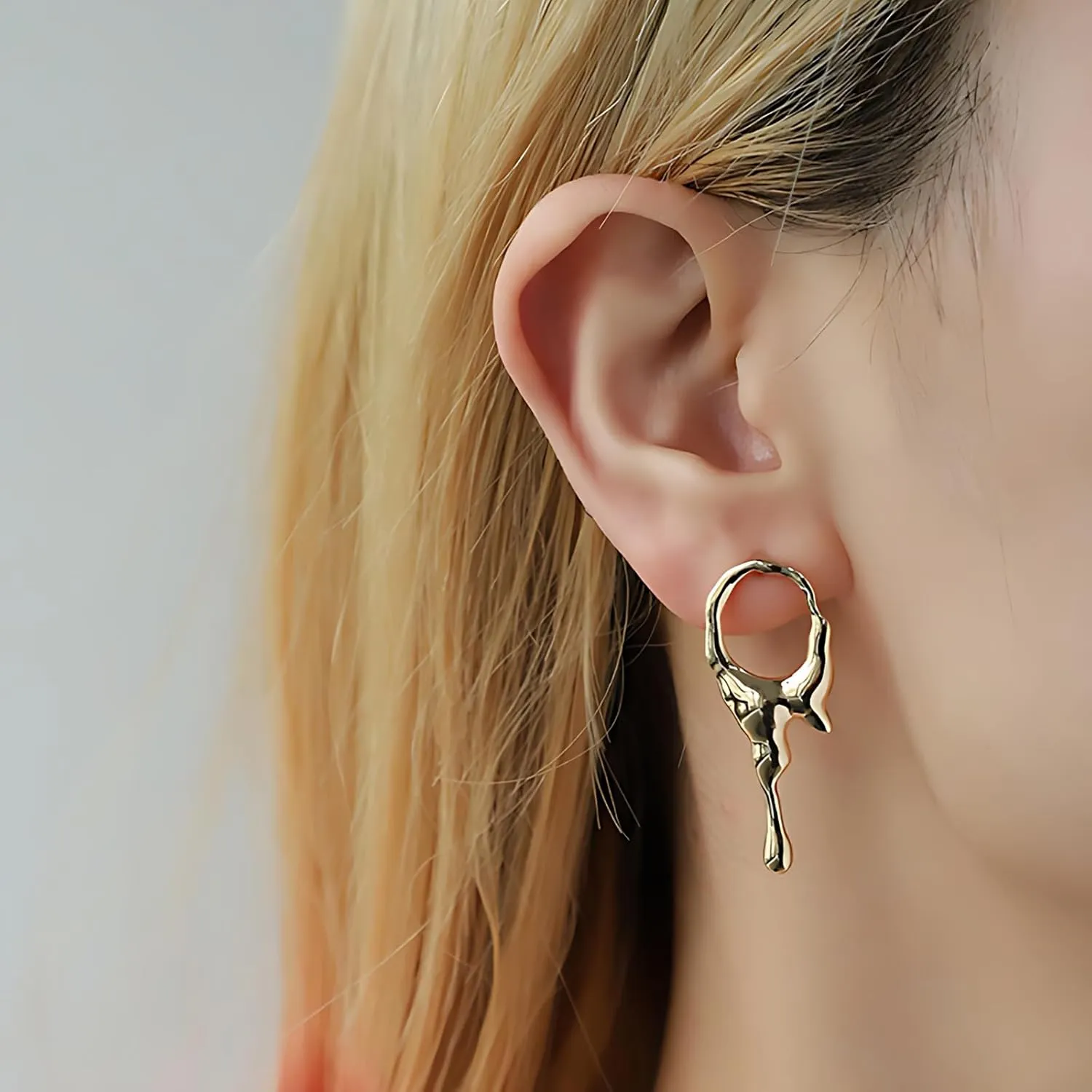 Drip Earrings obsess for Women$ Minimalist Liquid Metal Design$ Lightweight Statement Stud Earrings$ Fashion Jewelry Gift Gold 