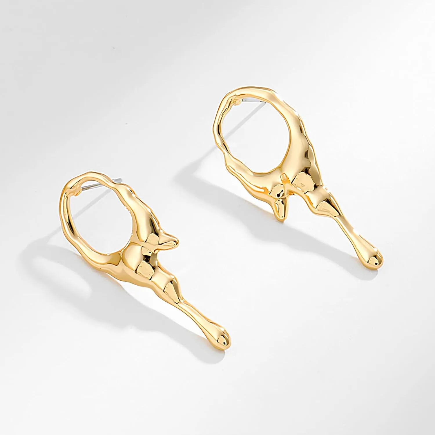 Drip Earrings obsess for Women$ Minimalist Liquid Metal Design$ Lightweight Statement Stud Earrings$ Fashion Jewelry Gift Gold 