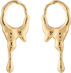 Drip Earrings obsess for Women$ Minimalist Liquid Metal Design$ Lightweight Statement Stud Earrings$ Fashion Jewelry Gift Gold 