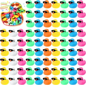 Ducks Set Bath Toys in Bulk with Sunglasses Float tale Squeak Tiny Baby Shower Rubber Duck Bathtub Pool Toy for Kids Party Birthday Supplies Prize Rewards(Colorful) Hiboom 300 Pack Mini Rubber 
