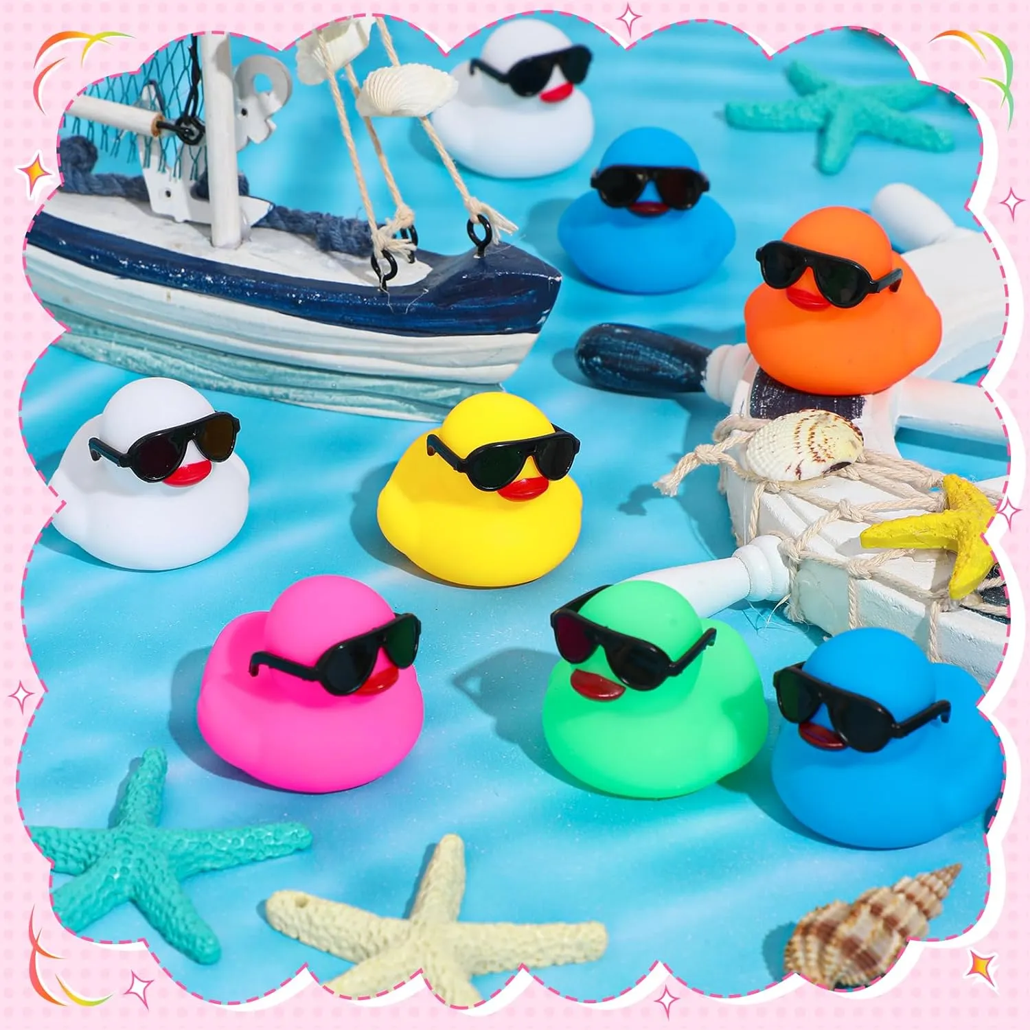 Ducks Set Bath Toys in Bulk with Sunglasses Float tale Squeak Tiny Baby Shower Rubber Duck Bathtub Pool Toy for Kids Party Birthday Supplies Prize Rewards(Colorful) Hiboom 300 Pack Mini Rubber 