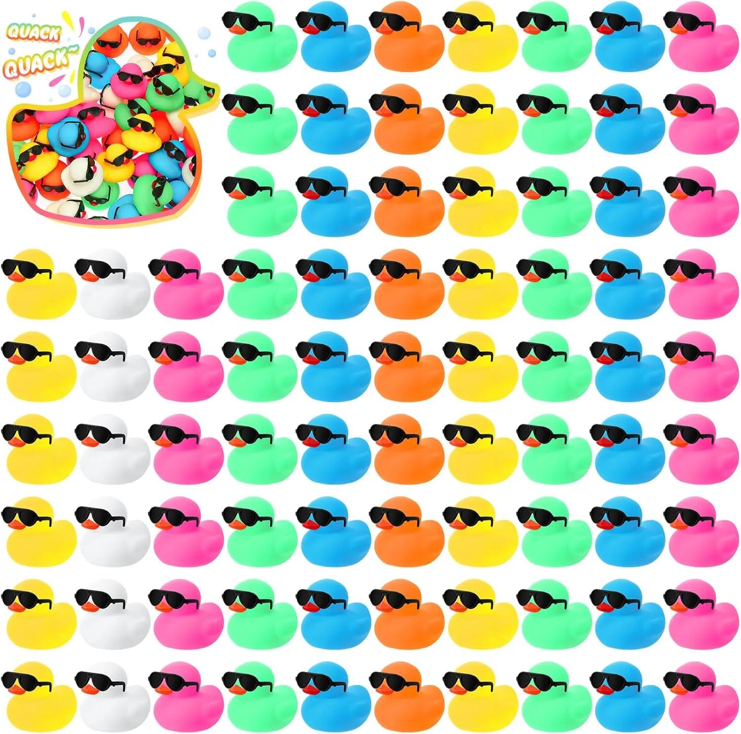 Ducks Set Bath Toys in Bulk with Sunglasses Float tale Squeak Tiny Baby Shower Rubber Duck Bathtub Pool Toy for Kids Party Birthday Supplies Prize Rewards(Colorful) Hiboom 300 Pack Mini Rubber 